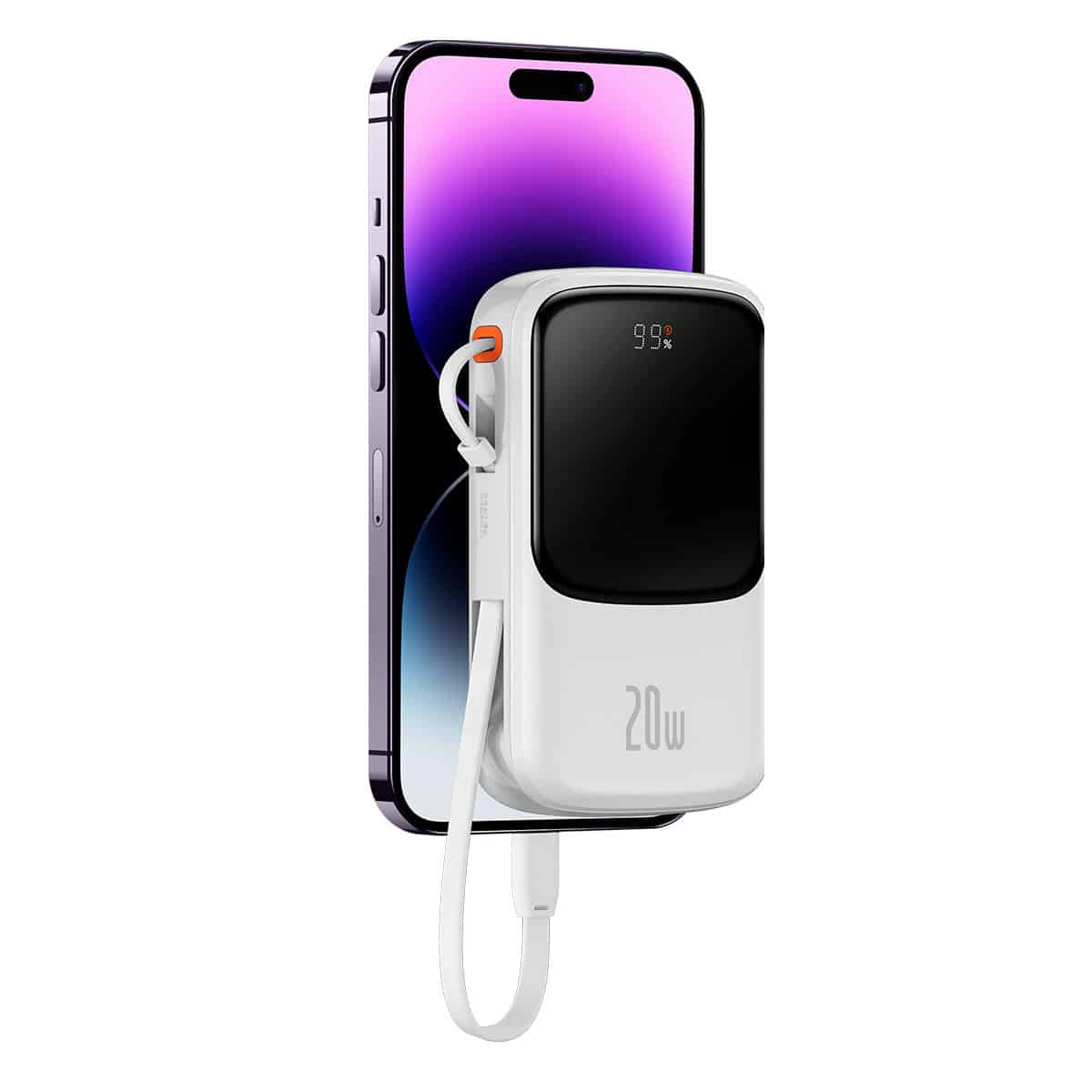 BASEUS POWER BANK 10000MAH QPOW PRO - USB + TYPE C - PD 20W S LIGHTNING KABELEM BÍLÝ