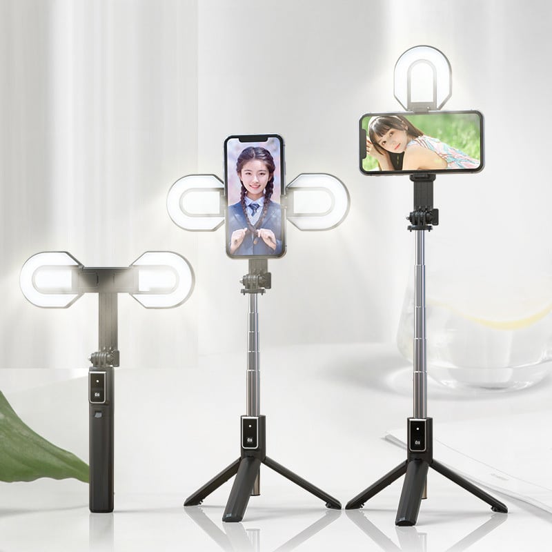SELFIE TYČ MINI - S ODNÍMATELNÝM BLUETOOTH OVLADAČEM STATIVEM A 2 LED SVĚTLY - P40S-M ČERNÁ