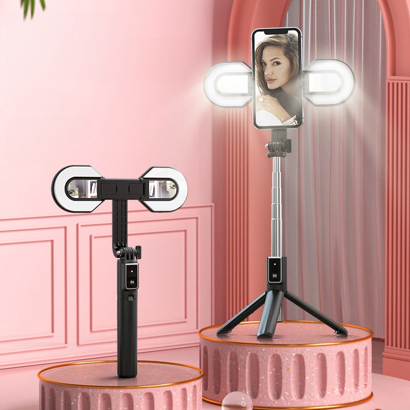 SELFIE TYČ MINI - S ODNÍMATELNÝM BLUETOOTH OVLADAČEM STATIVEM A 2 LED SVĚTLY - P40S-M ČERNÁ