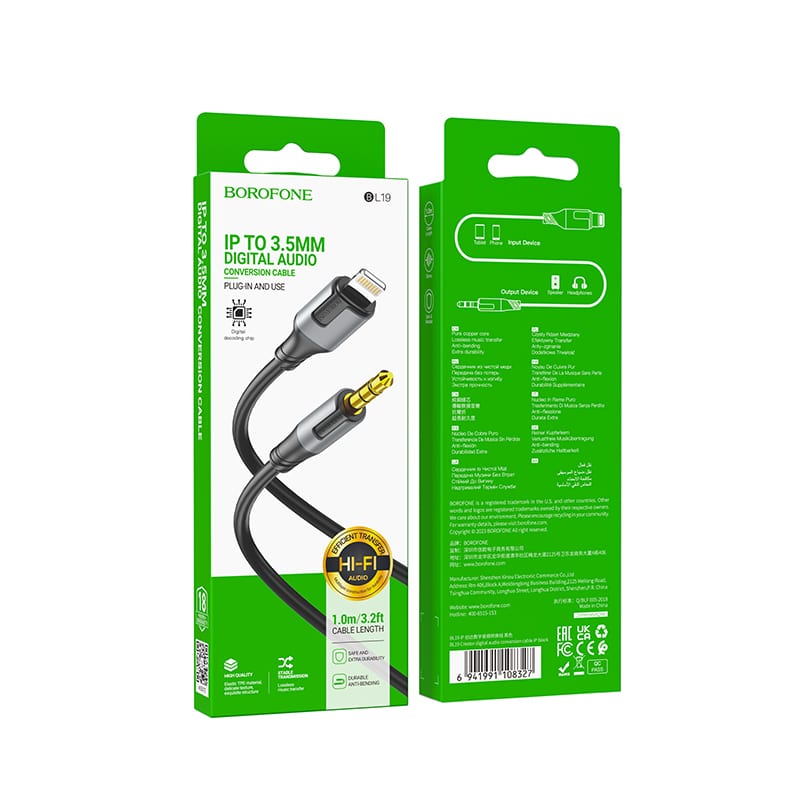 BOROFONE KABEL BL19 CREATOR – JACK 3,5MM NA LIGHTNING – 1 METR ČERNÝ