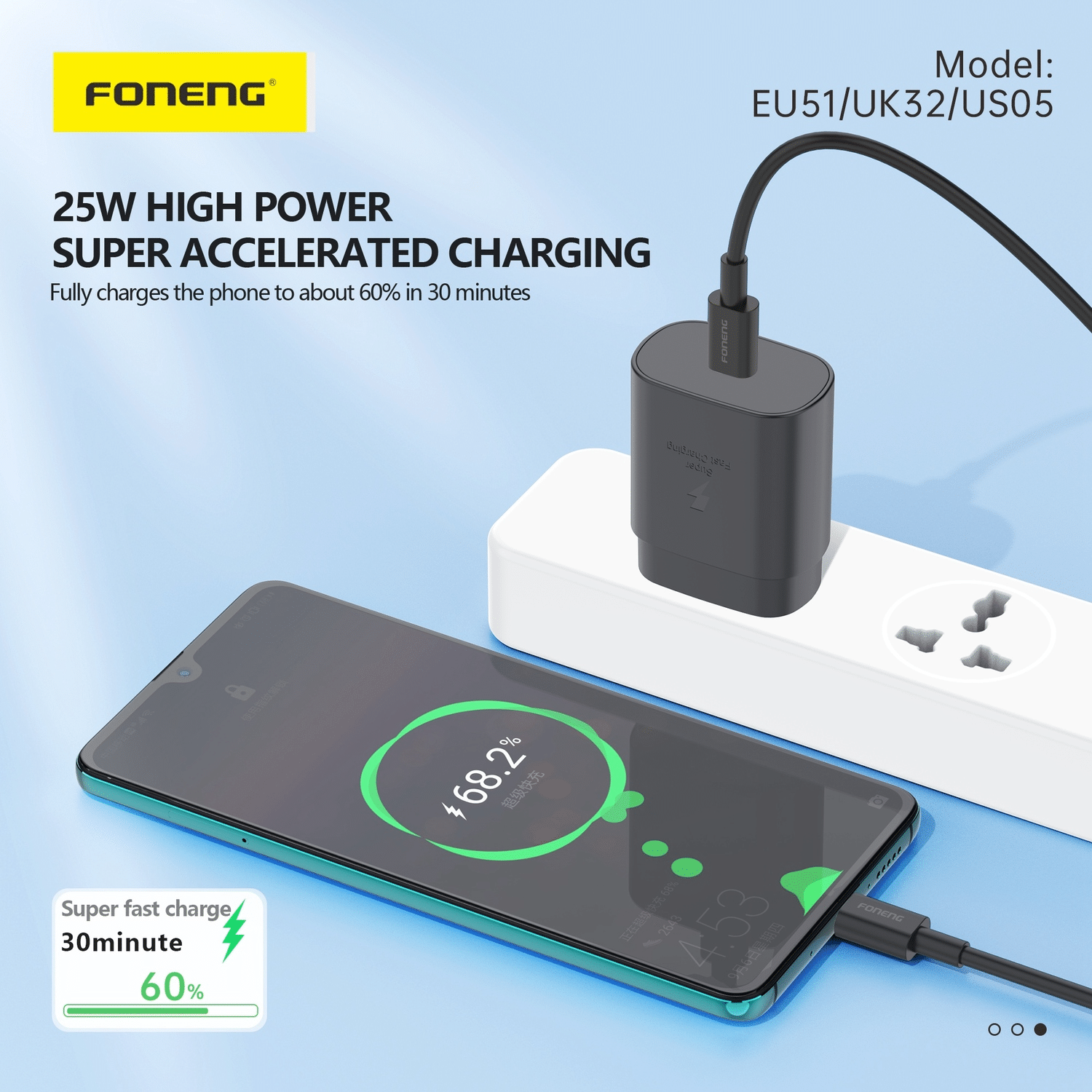 Rychlá nabíječka pro mobily Type-C s technologií GaN - Foneng EU51 - PD 25W - černá