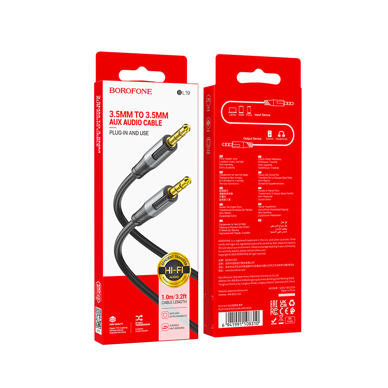 Borofone kabel BL19 Creator – 3,5 mm jack na 3,5 mm jack – 1 metr černý