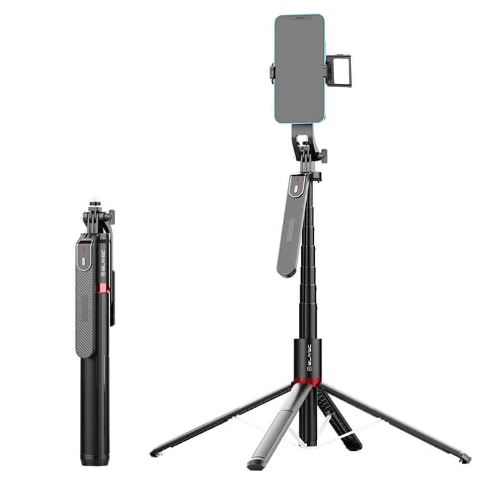 Blavec Selfie tyč Aluminium Fusion P08 stativ + dálkové ovládání + 1 lampa – 220 cm – černá