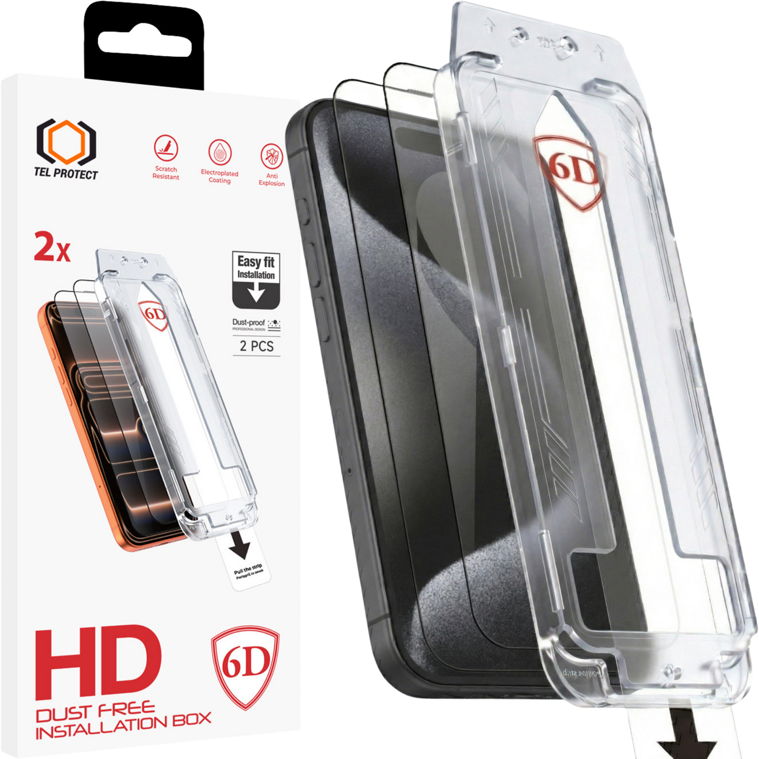 Tel Protect Dust-Free Easy Fit Full Glue 6D kaljeno staklo za iPhone 16 crno – 2 komada