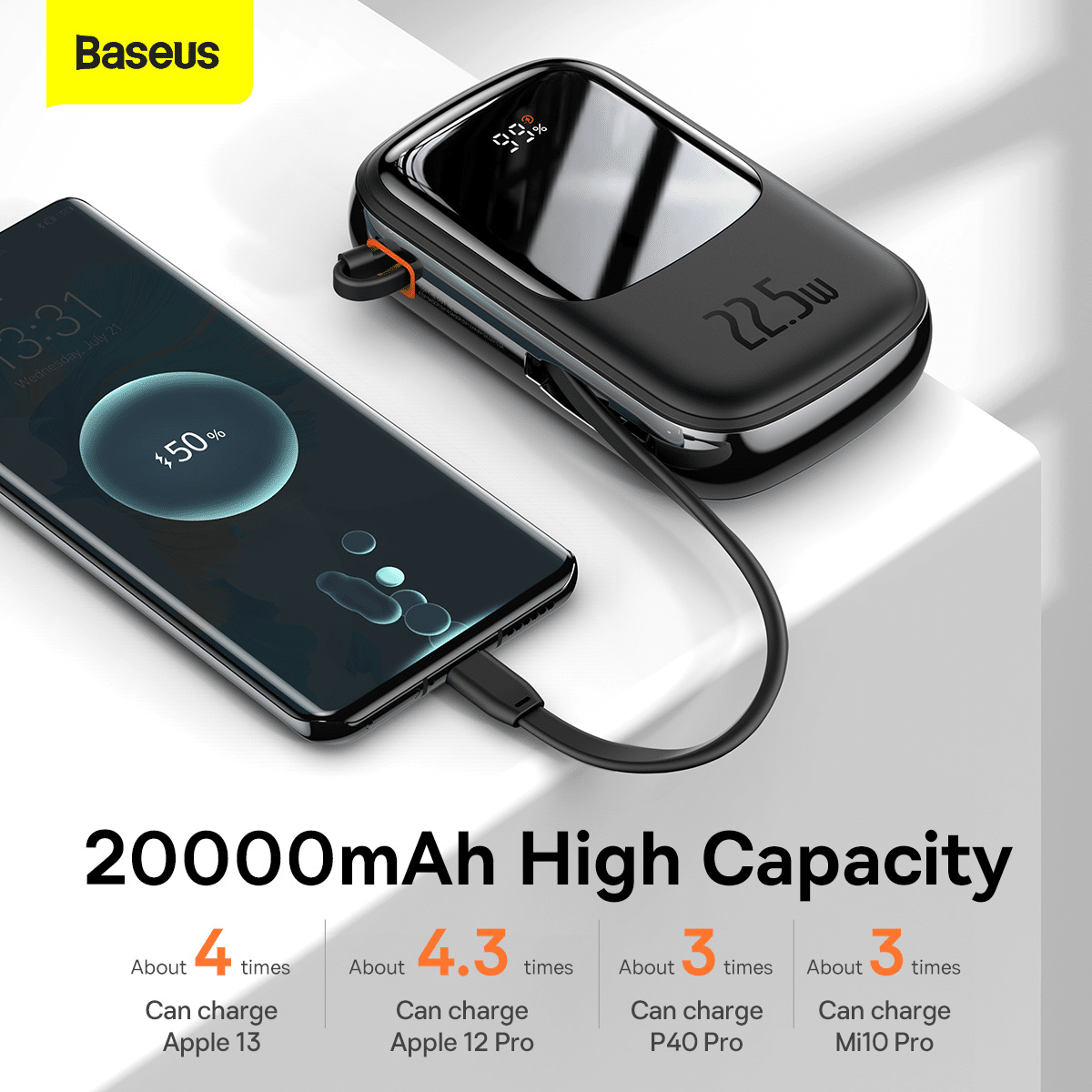 Baseus Power Bank 20000mAh Qpow Pro - USB + Type C - PD 22,5W s kabelem Type C (PPQD060301) černá