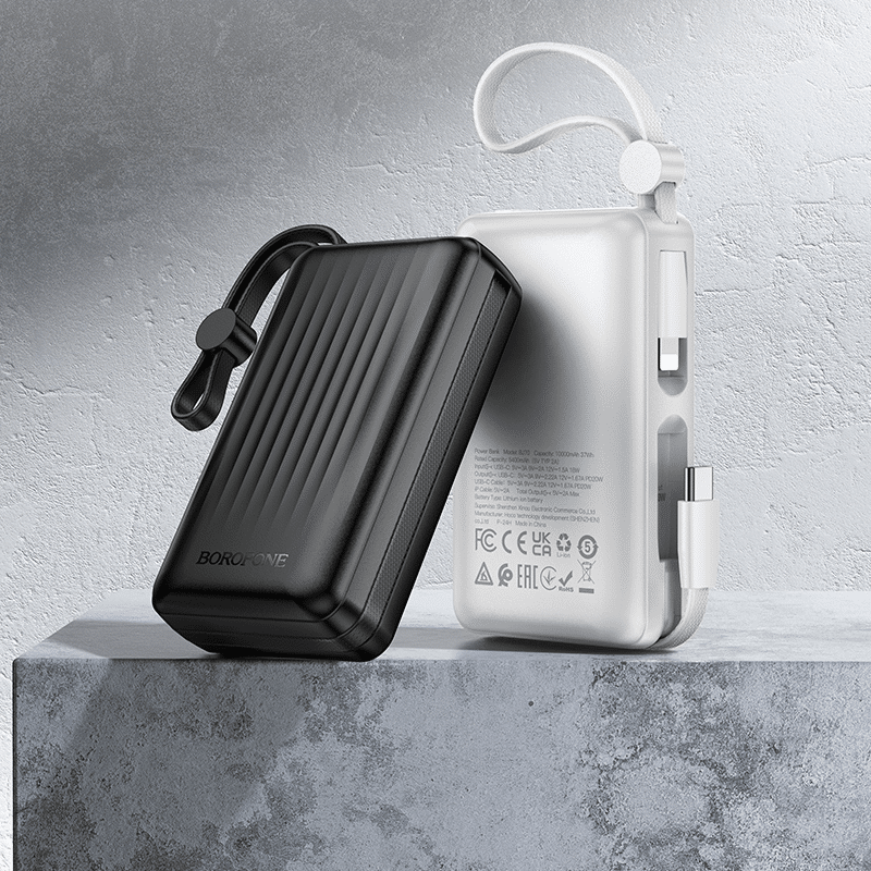 Borofone Powerbank 10000mAh BJ70 Source - Type C - PD 20W s Type C a Lightning kabely, černý