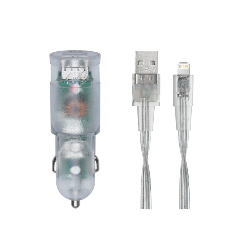 Auto punjač RivaPower VA4225 TD2 Transparent 3,4A / 2xUSB + kabel MFi Lightning 1.2m