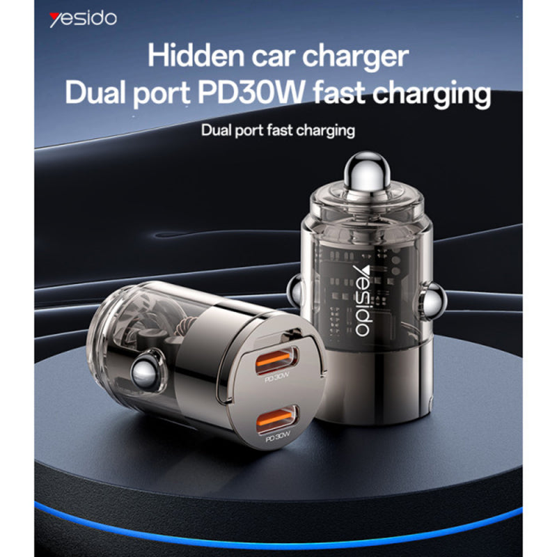 Auto punjač Yesido Y69 30W 3A 2 x USB-C crni
