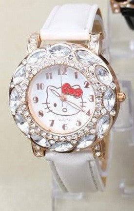 Dětské hodinky Hello Kitty se zirkony v bílé nebo růžové barvě