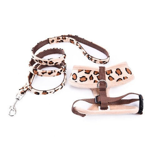 Nastavitelný postroj s vodítkem pro psy se vzorem leoparda