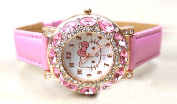 Dětské hodinky Hello Kitty se zirkony v bílé nebo růžové barvě