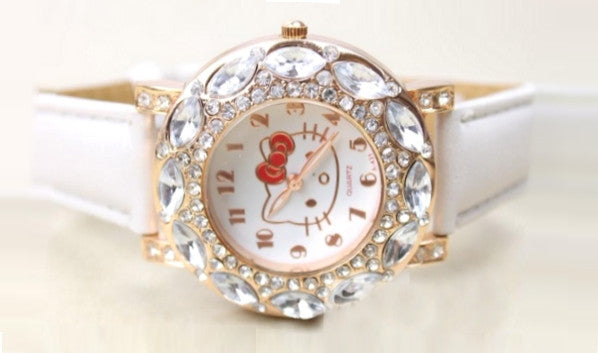 Dětské hodinky Hello Kitty se zirkony v bílé nebo růžové barvě