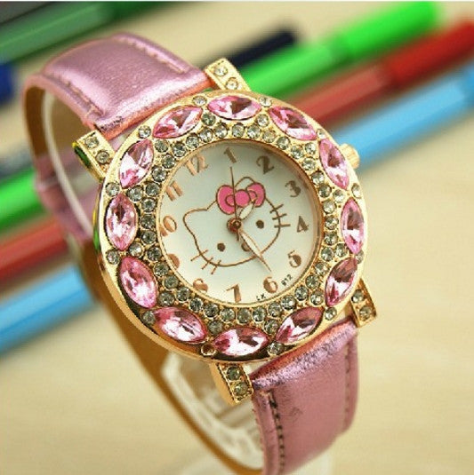 Dětské hodinky Hello Kitty se zirkony v bílé nebo růžové barvě
