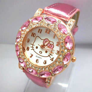 Dětské hodinky Hello Kitty se zirkony v bílé nebo růžové barvě