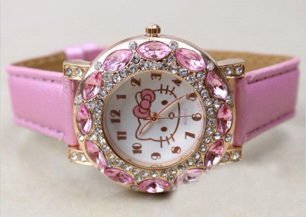 Dětské hodinky Hello Kitty se zirkony v bílé nebo růžové barvě