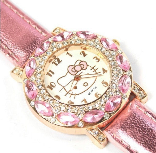 Dětské hodinky Hello Kitty se zirkony v bílé nebo růžové barvě